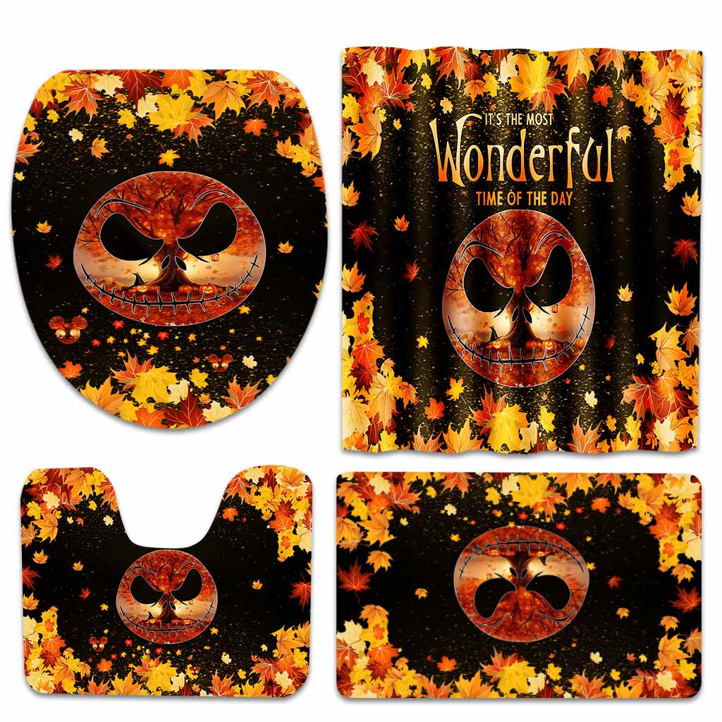 Most Wonderful Time Of The Day Autumn Leaf Nightmare - Fall Nightmare Bathroom Curtain & Mats Set