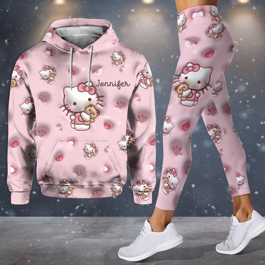 Hello Little Cutie - Personalized White Kitten Hoodie and Leggings