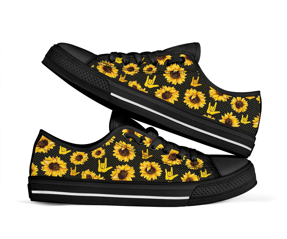 Hand Signs And Sunflowers ASL Low Top Shoes 0622