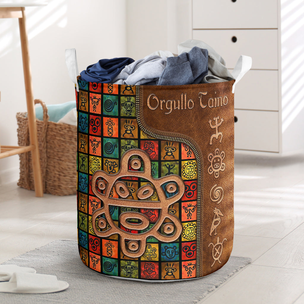 Orgullo Taino Leather Pattern Print Puerto Rican Laundry Basket 0622