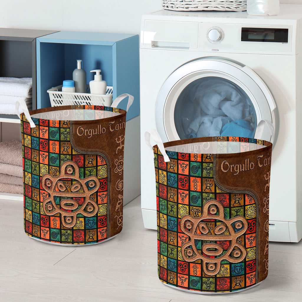Orgullo Taino Leather Pattern Print Puerto Rican Laundry Basket 0622