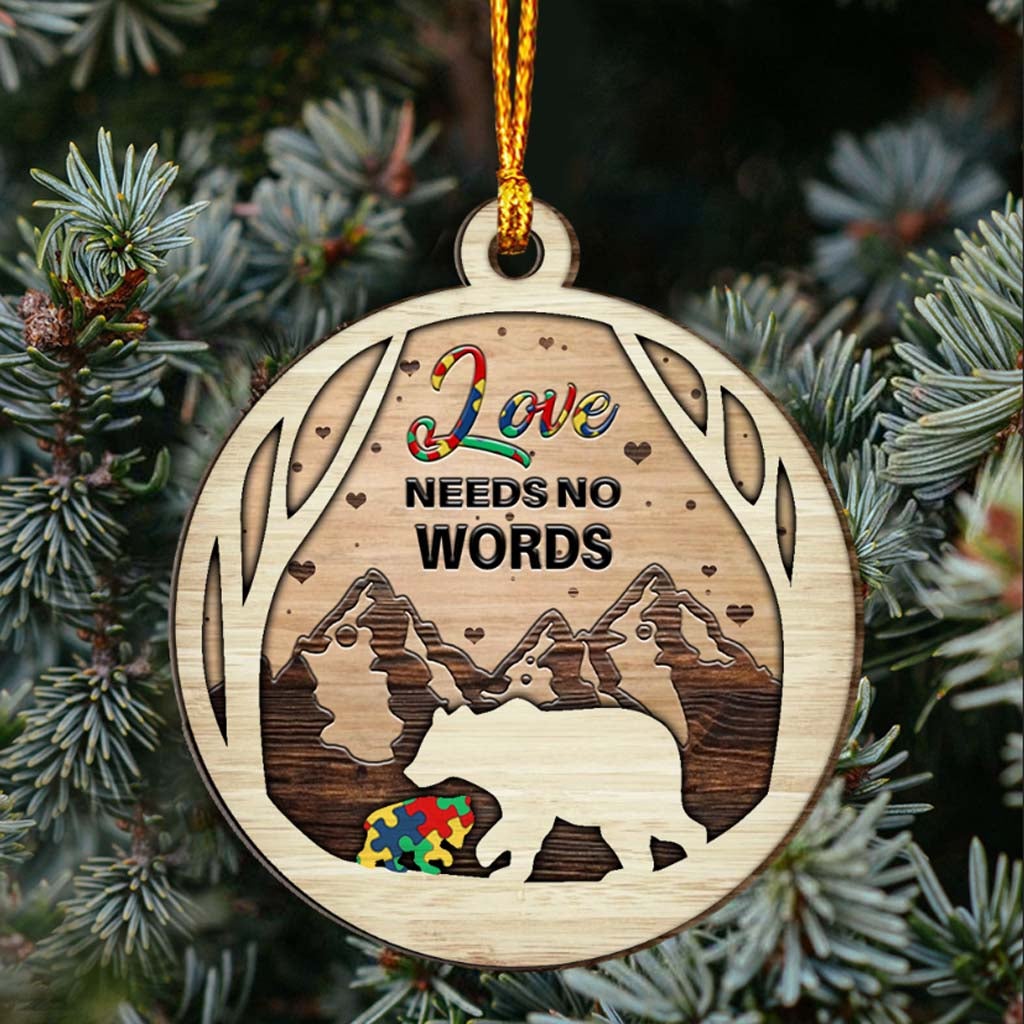 Love Needs No Words - Autism Awareness Layered Wood Ornament
