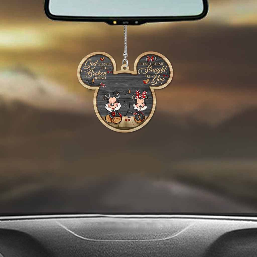 God Blessed The Broken Road Mouse Ears Couple - Personalized Car Ornament With 3D Pattern Print (Printed On Both Sides)