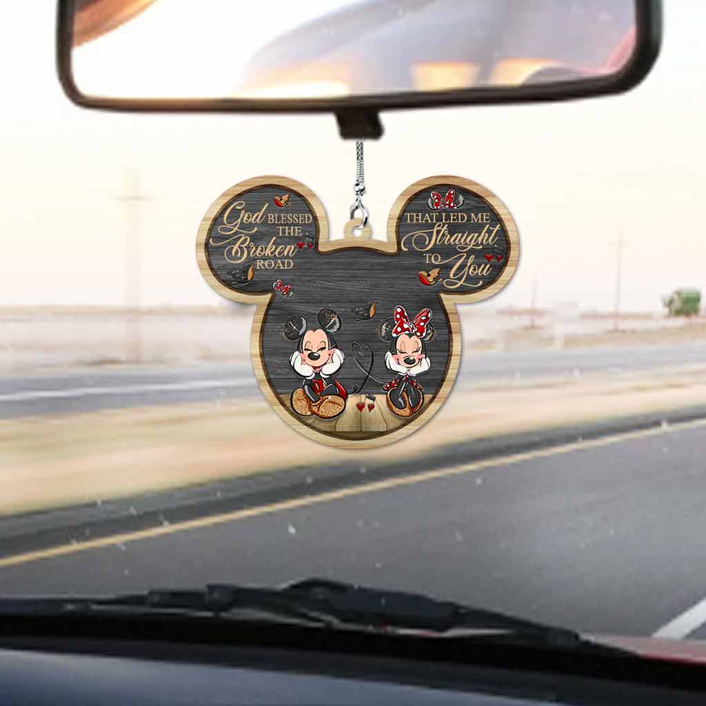 God Blessed The Broken Road Mouse Ears Couple - Personalized Car Ornament With 3D Pattern Print (Printed On Both Sides)