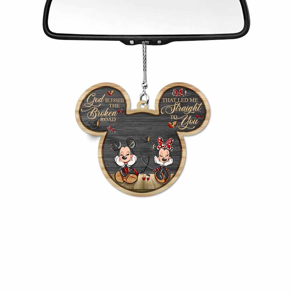 God Blessed The Broken Road Mouse Ears Couple - Personalized Car Ornament With 3D Pattern Print (Printed On Both Sides)