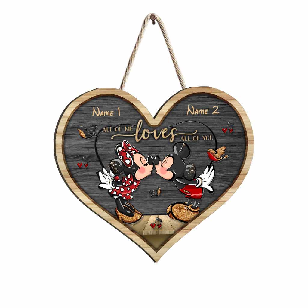 All Of Me Loves All Of You Mouse Ears Couple - Personalized Wood Sign With 3D Pattern Print