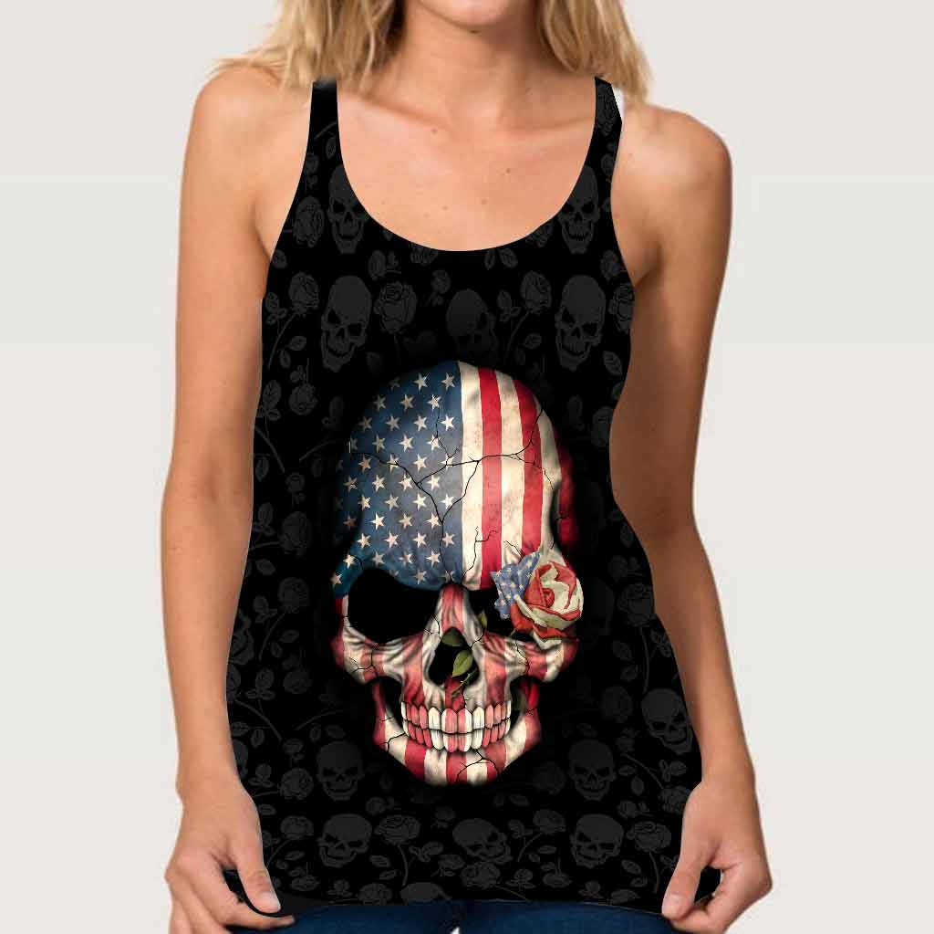 Skull And Roses Cross Tank Top