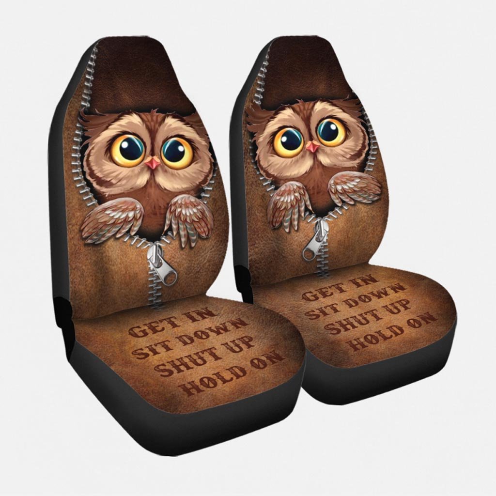 Get In Sit Down Shut Up Hold On - Owl Seat Covers With Leather Pattern Print