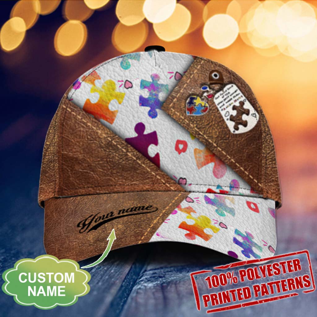 Autism Awareness Personalized Leather Pattern Print Cap With Printed Vent Holes