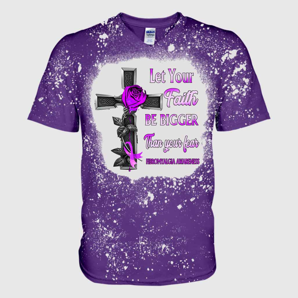 Let Your Faith Be Bigger Than Your Fear - Fibromyalgia Awareness Handmade Bleached Shirts