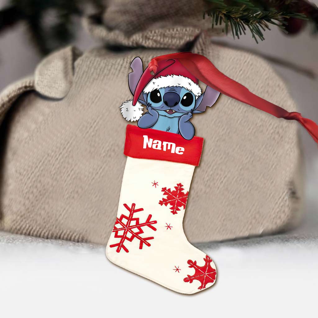 Ohana Christmas Sock - Personalized Christmas Ohana Ornament (Printed On Both Sides)