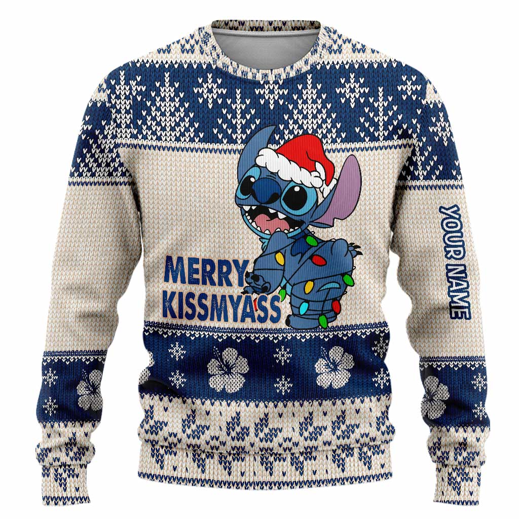 Merry Ohana - Personalized Christmas Ohana Sweater With Faux Wool Pattern Printed