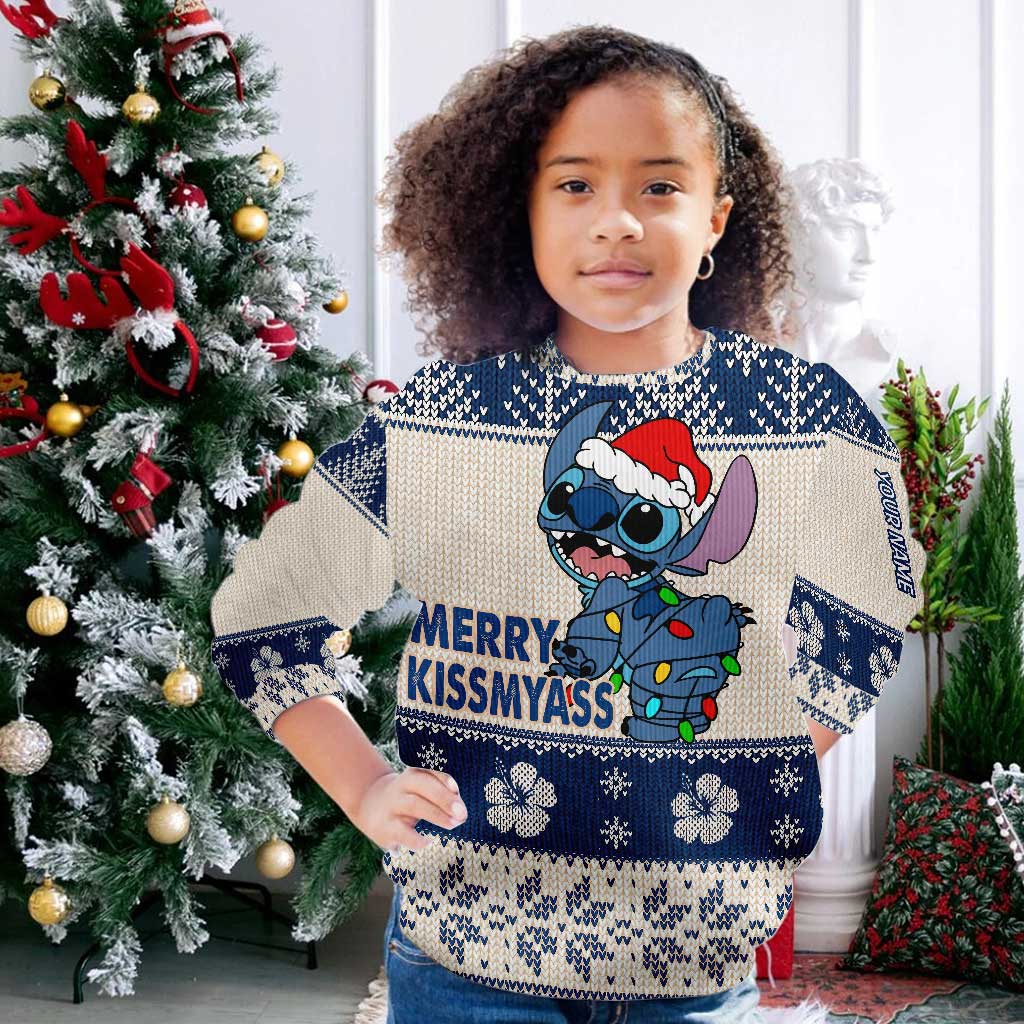 Merry Ohana - Personalized Christmas Ohana Sweater With Faux Wool Pattern Printed