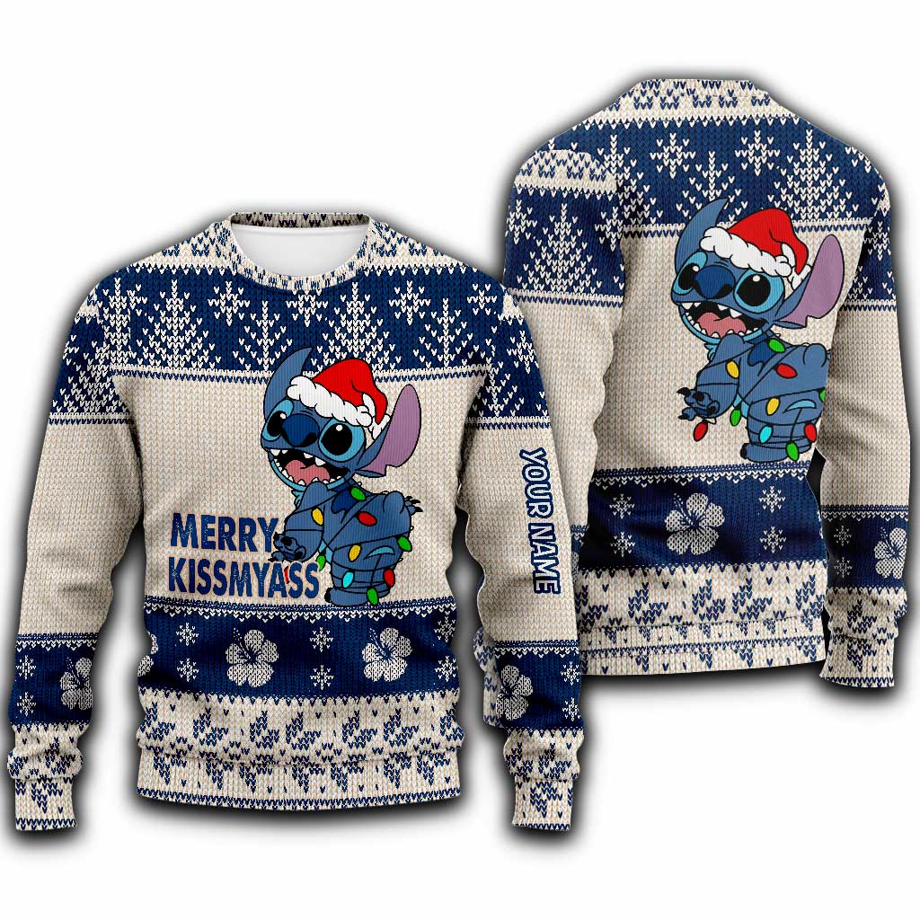 Merry Ohana - Personalized Christmas Ohana Sweater With Faux Wool Pattern Printed