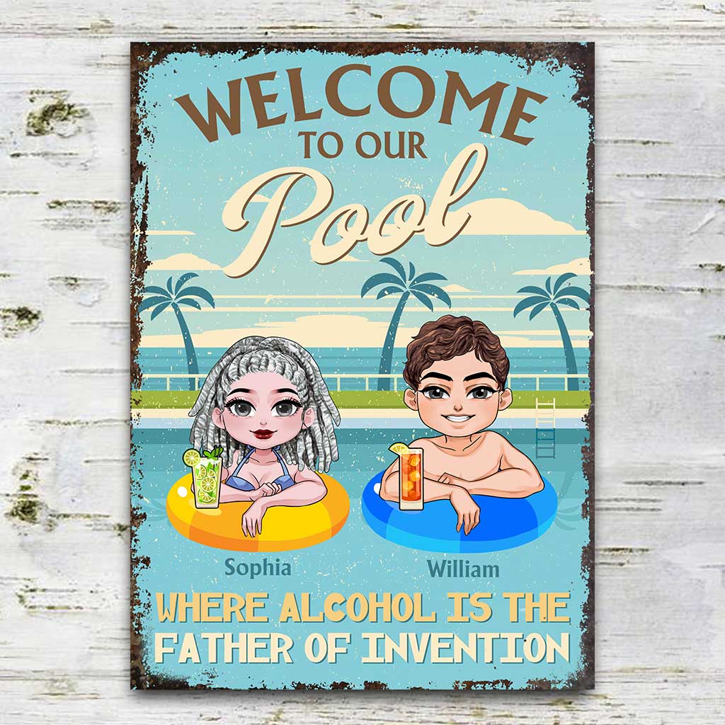 Where Alcohol Is The Father Of Invention - Personalized Backyard Rectangle Metal Sign