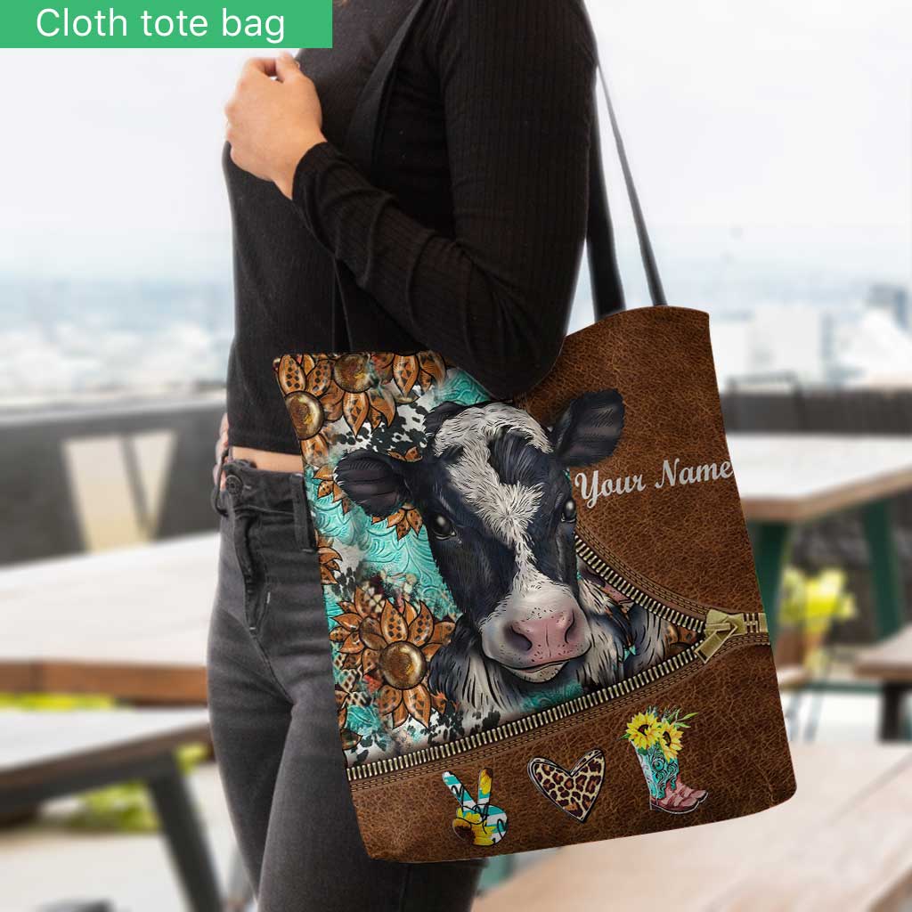 Cowhide Sunflower - Personalized Cow Tote Bag