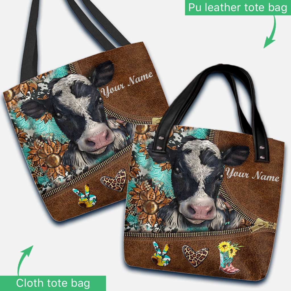 Cowhide Sunflower - Personalized Cow Tote Bag