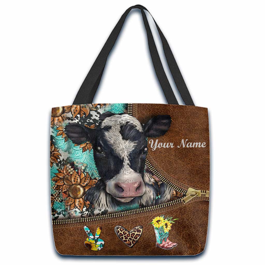 Cowhide Sunflower - Personalized Cow Tote Bag