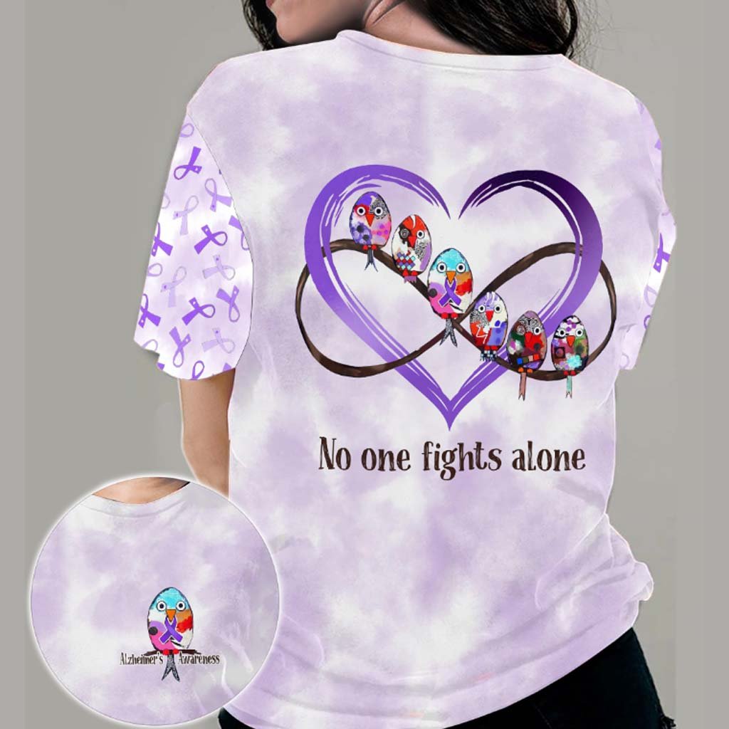 No One Fights Alone - Alzheimer Awareness All Over T-shirt and Hoodie