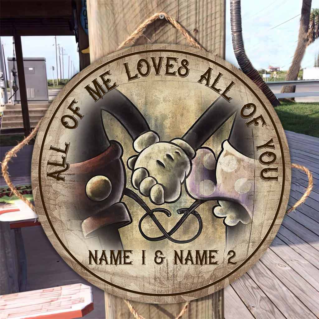 Lovely Mouse Ears Couple - Personalized Round Wood Sign