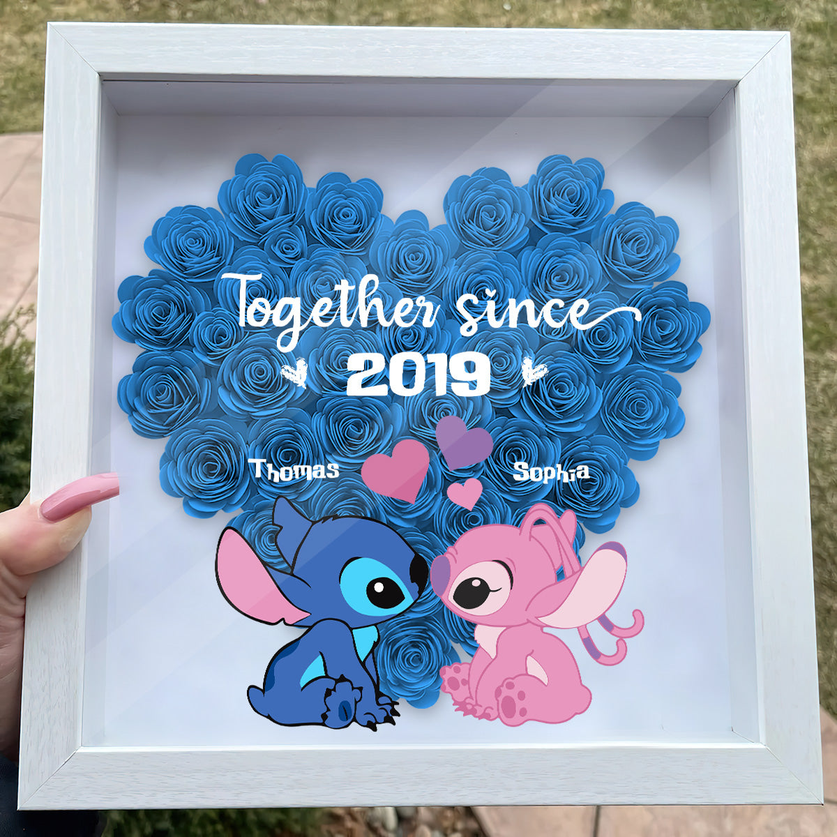 Together Sine - Personalized Ohana Flower Shadow Box