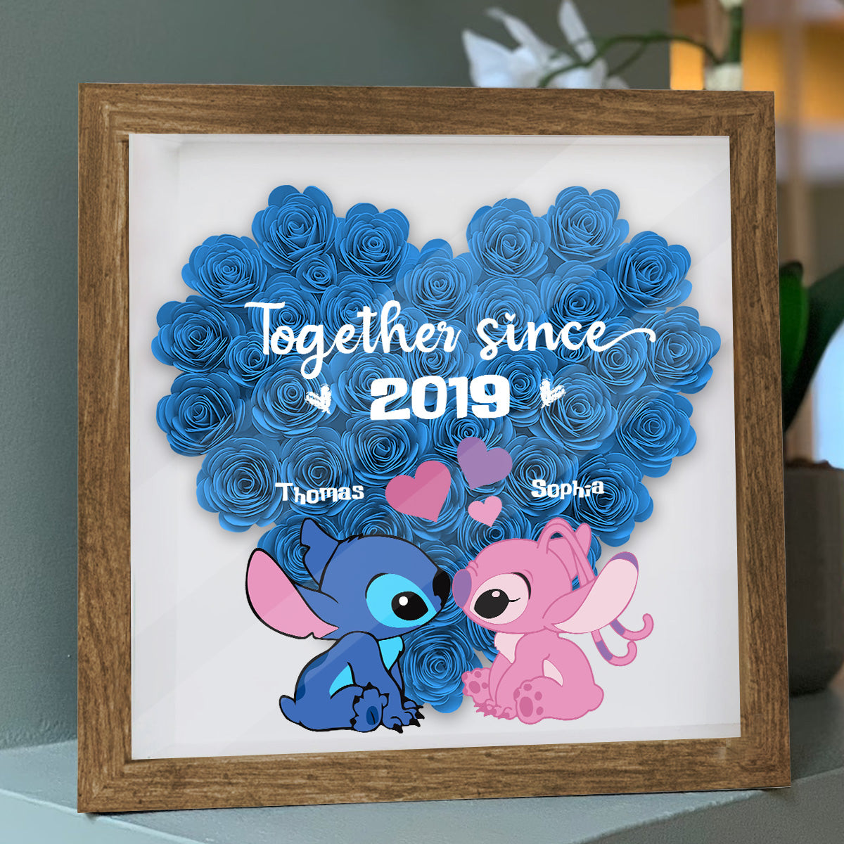 Together Sine - Personalized Ohana Flower Shadow Box