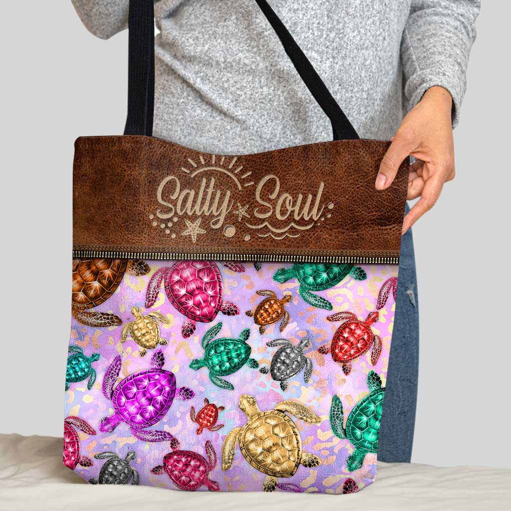 Salty Soul Colorful Turtles Leopard - Personalized Tote Bag