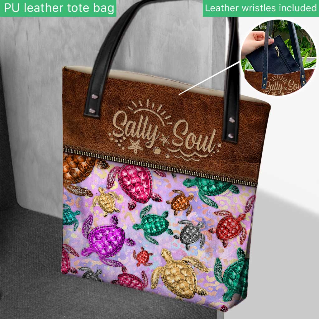 Salty Soul Colorful Turtles Leopard - Personalized Tote Bag