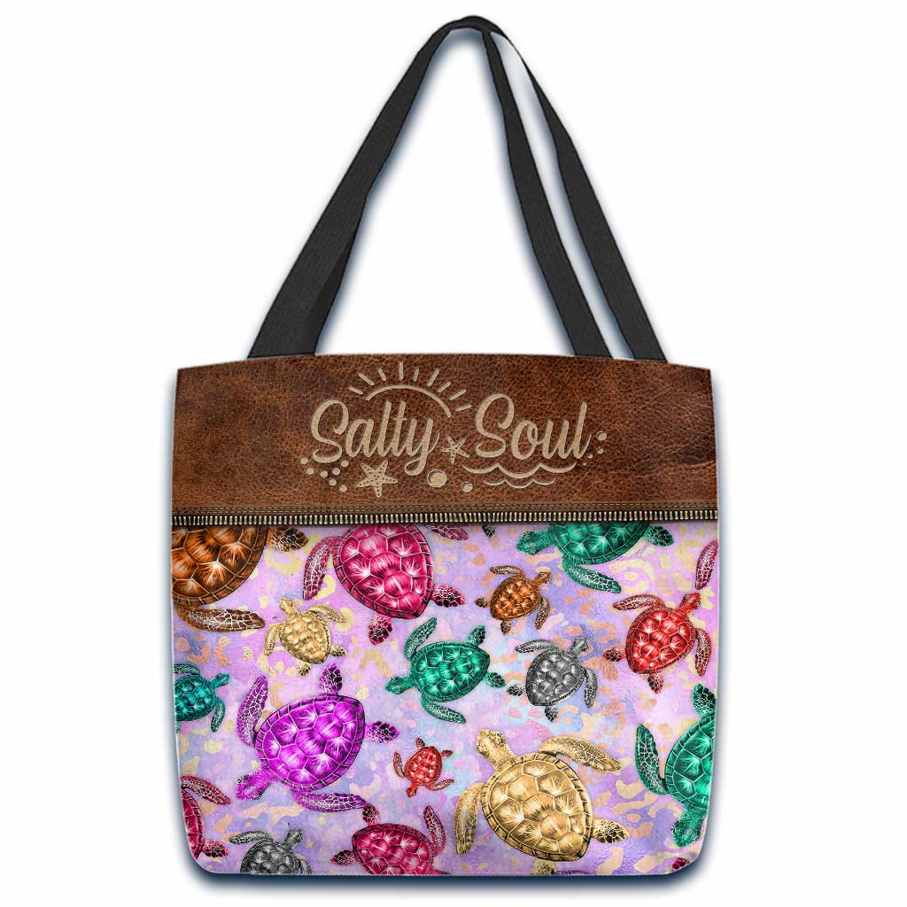 Salty Soul Colorful Turtles Leopard - Personalized Tote Bag