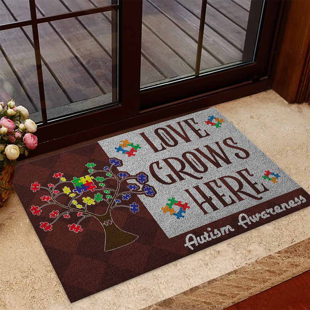 Love Grows Here - Autism Awareness Doormat