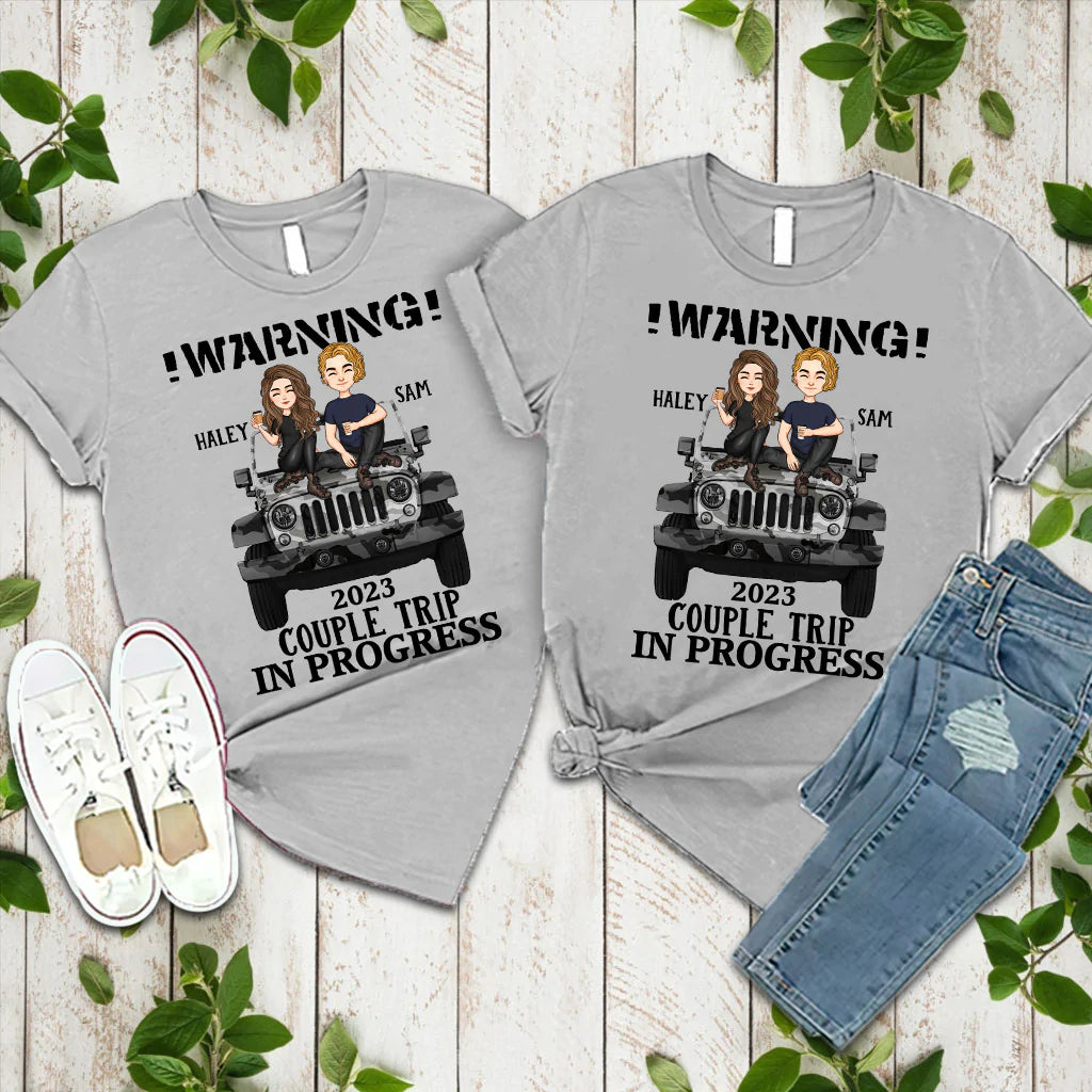 Warning Couple Trip - Personalized Couple Car T-shirt and Hoodie