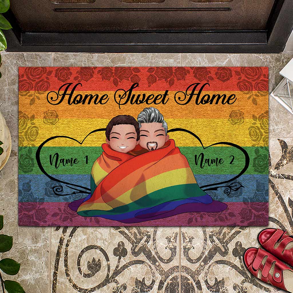 Home Sweet Home - Personalized Couple LGBT Support Doormat With Coir Pattern Print