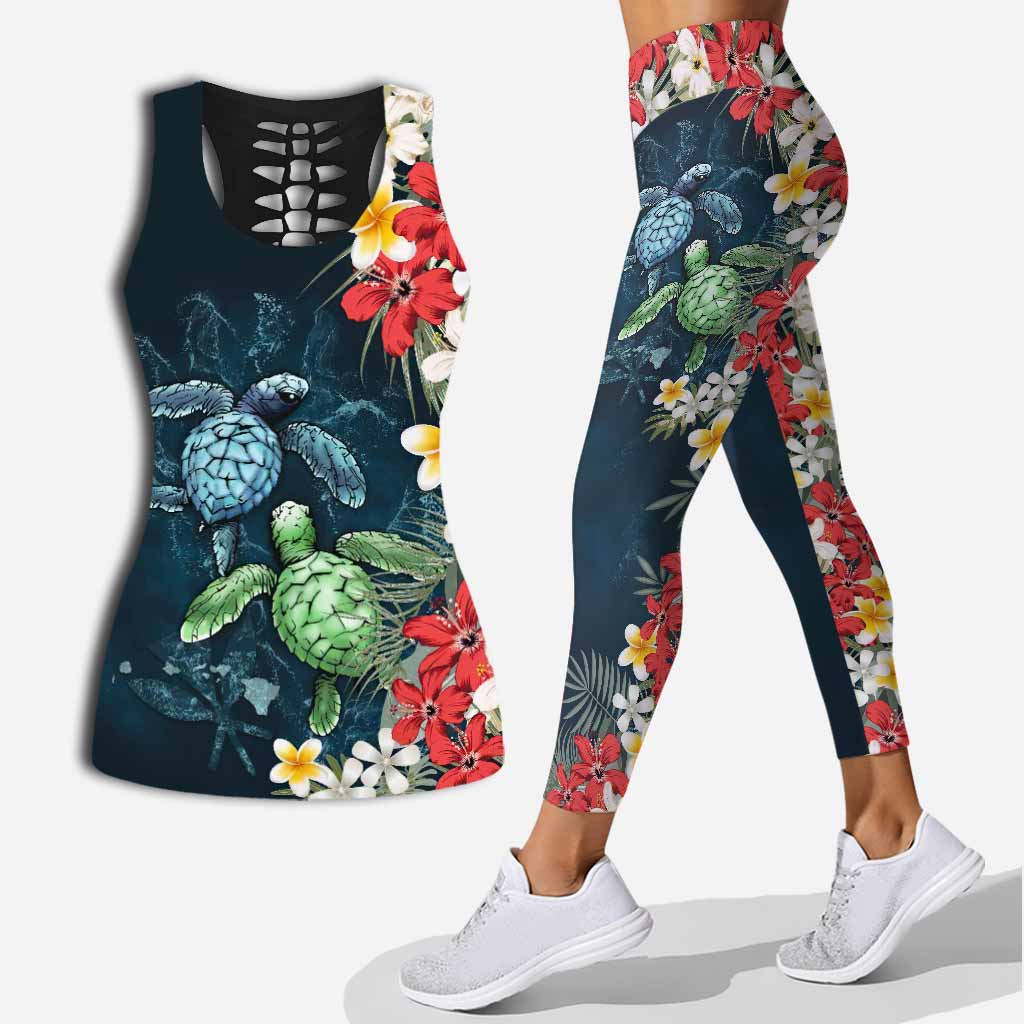 Aloha Summer Tropical Turtle - Turtle Hollow Tank Top And Leggings