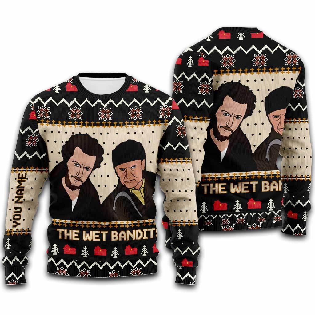 The Wet Bandits - Personalized Christmas Sweater With Faux Wool Pattern Printed