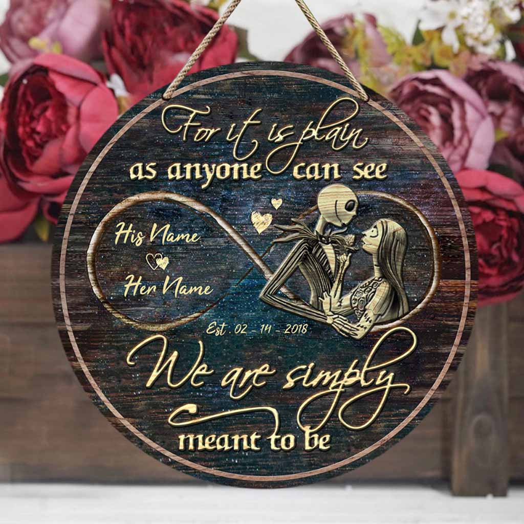 We're Simply Meant To Be - Personalized Couple Nightmare Round Wood Sign