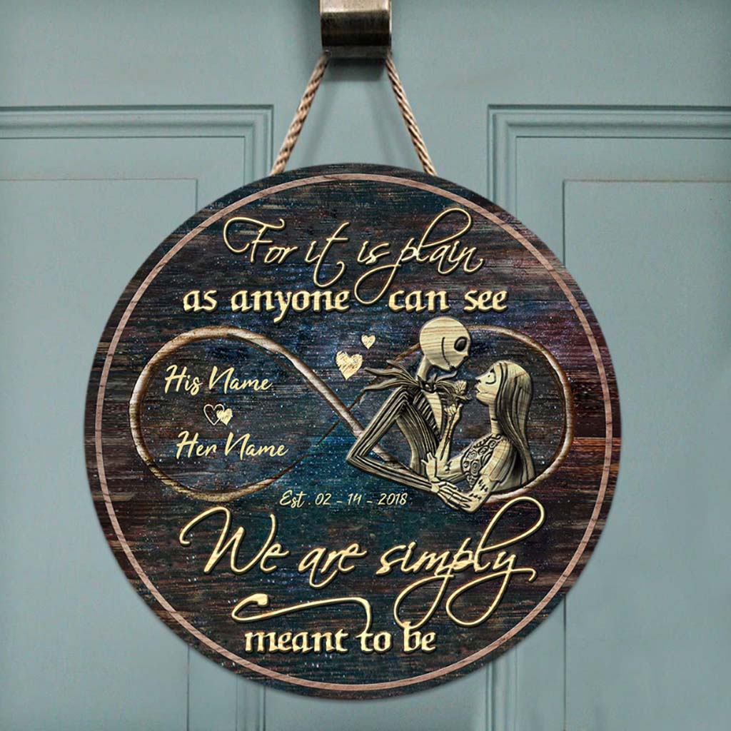 We're Simply Meant To Be - Personalized Couple Nightmare Round Wood Sign