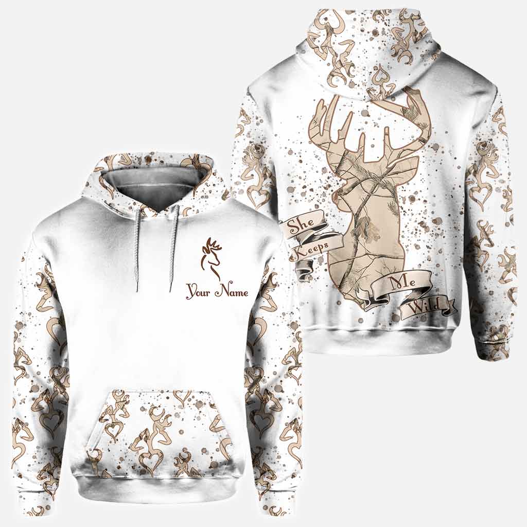 His Doe Her Buck - Personalized Couple Hunting All Over T-shirt and Hoodie