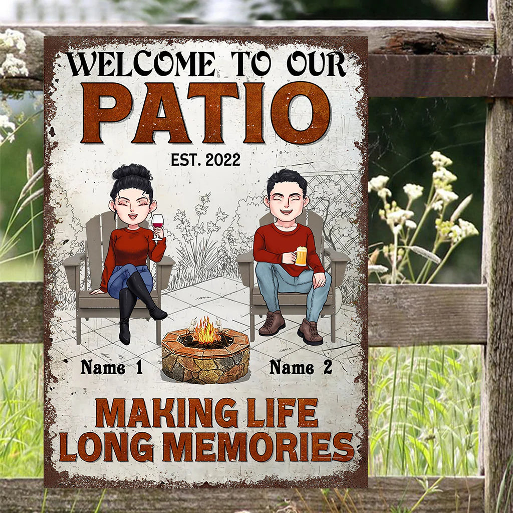 Making Life Long Memories - Personalized Couple Backyard Rectangle Metal Sign
