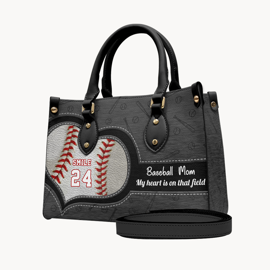 My Heart Is On That Field - Personalized Baseball Leather Handbag
