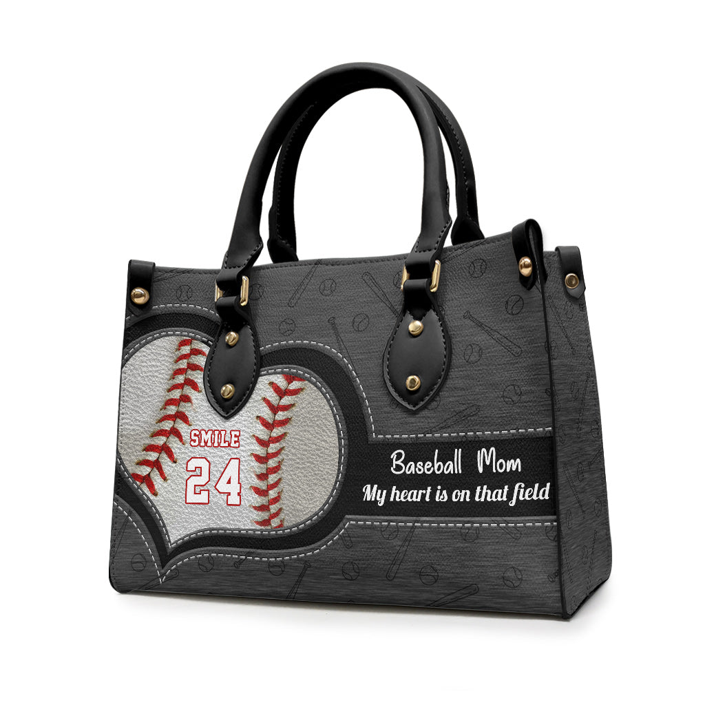 My Heart Is On That Field - Personalized Baseball Leather Handbag