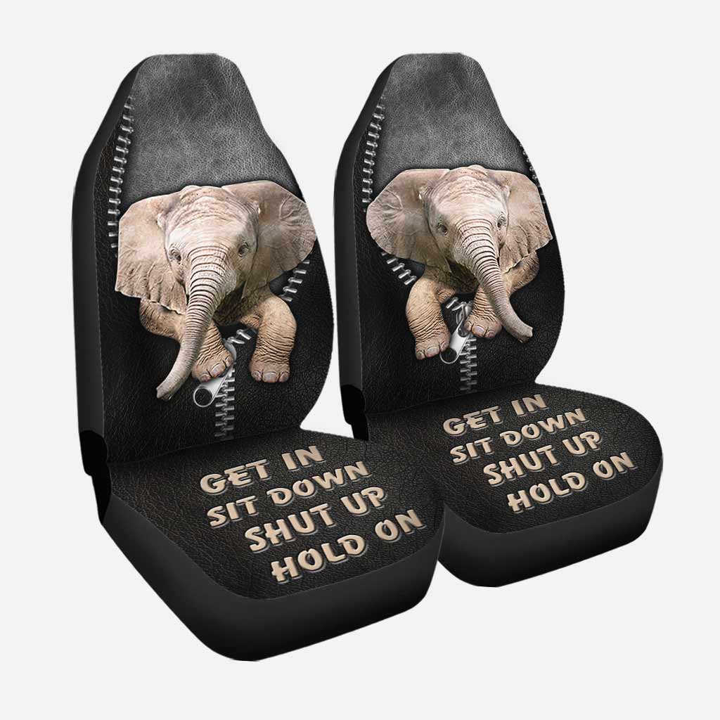 Get In Sit Down Shut Up Hold On  - Elephant  Seat Covers With Leather Pattern Print