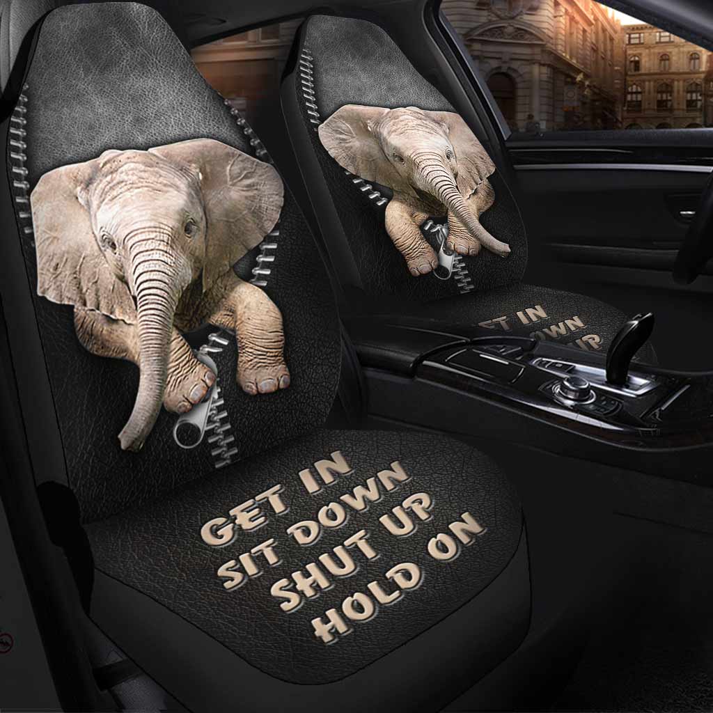 Get In Sit Down Shut Up Hold On  - Elephant  Seat Covers With Leather Pattern Print