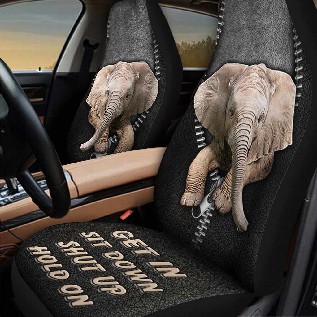 Get In Sit Down Shut Up Hold On  - Elephant  Seat Covers With Leather Pattern Print