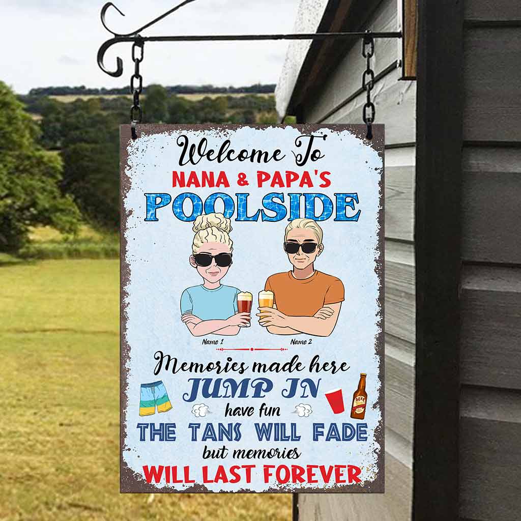 Welcome To Nana & Papa's Pool - Personalized Backyard Rectangle Metal Sign