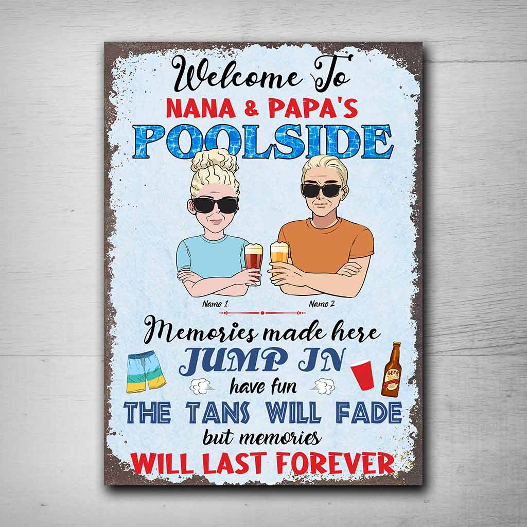 Welcome To Nana & Papa's Pool - Personalized Backyard Rectangle Metal Sign