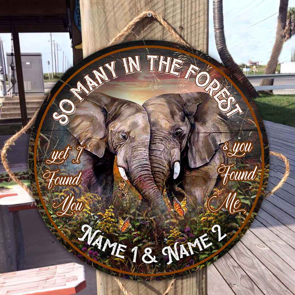 So Many In The Forest - Elephant Personalized Round Wood Sign