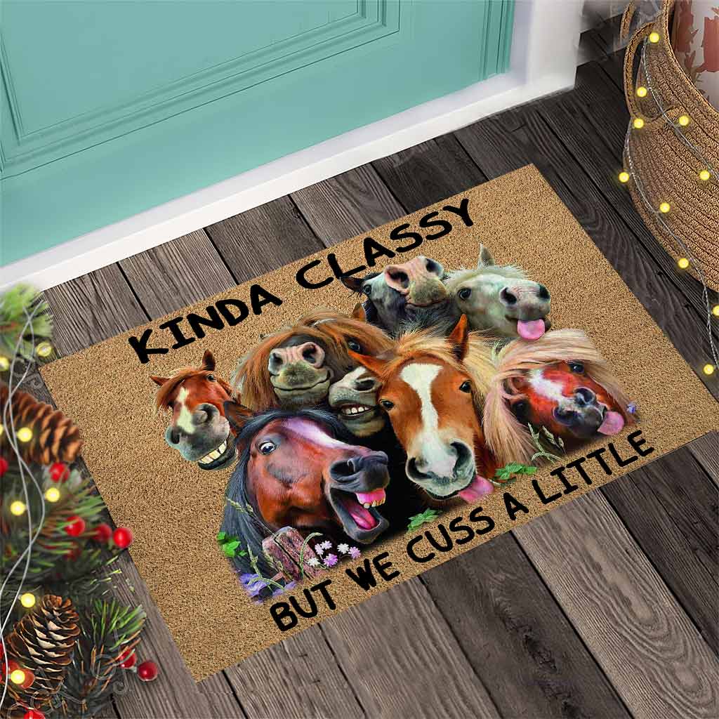 Kinda Classy But We Cuss A Little - Horse Coir Pattern Print Doormat