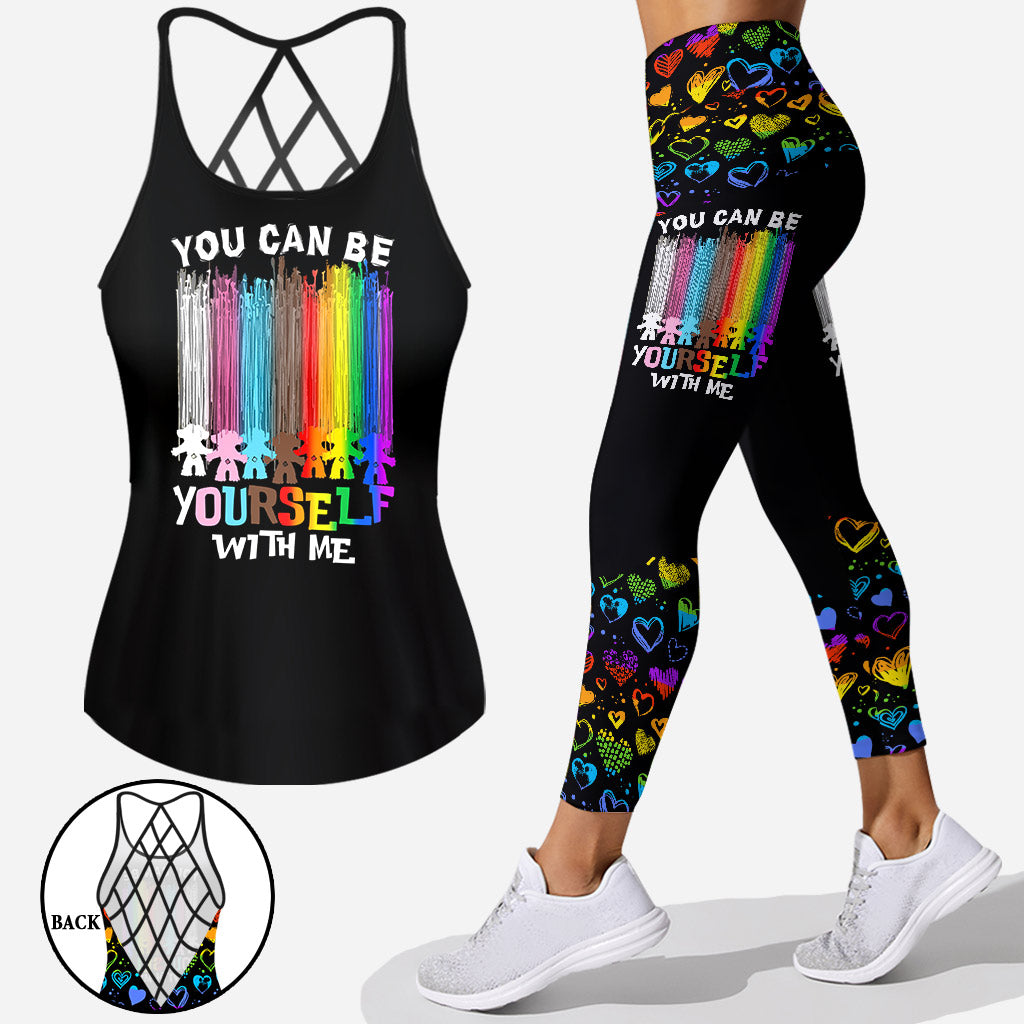 You Can Be Yourself With Me - LGBT Support Cross Tank Top and Leggings