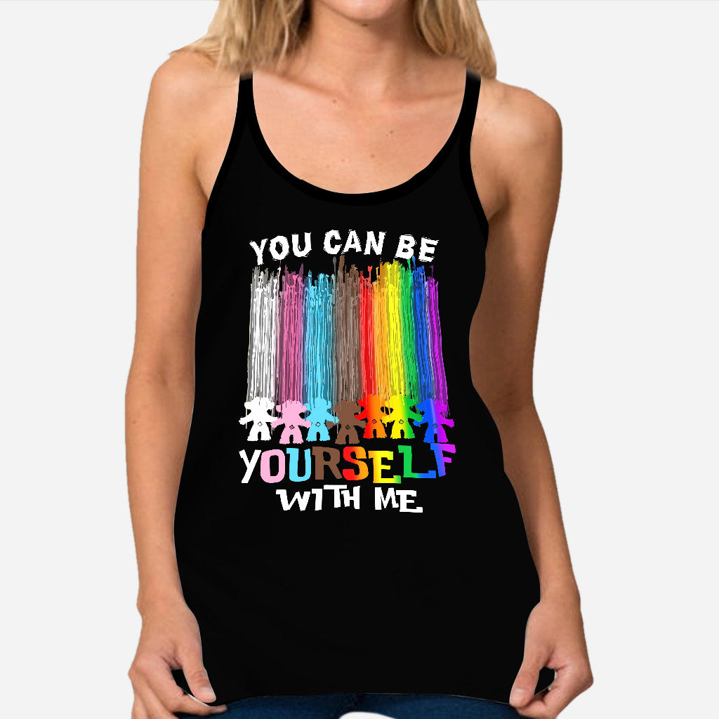You Can Be Yourself With Me - LGBT Support Cross Tank Top and Leggings