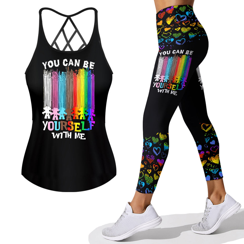You Can Be Yourself With Me - LGBT Support Cross Tank Top and Leggings